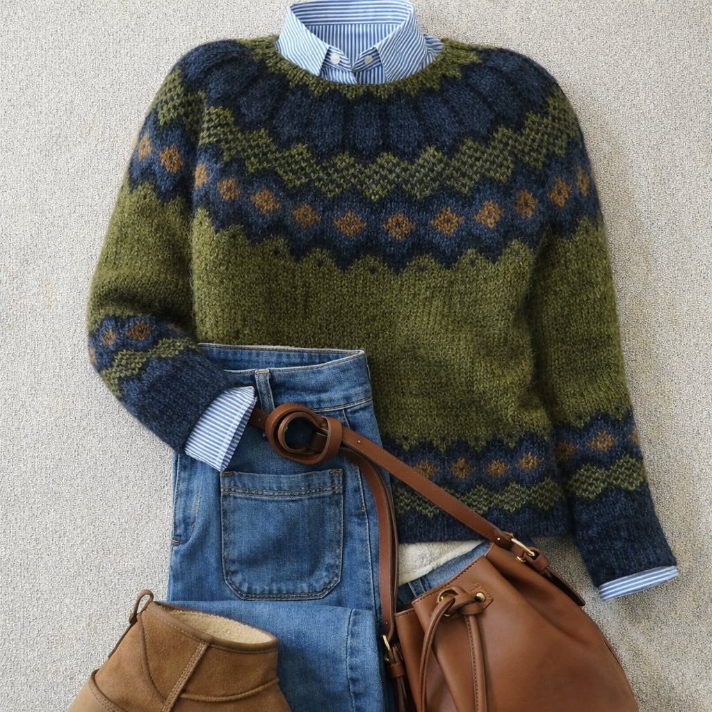 Womens fair isle knit sweater, view 1