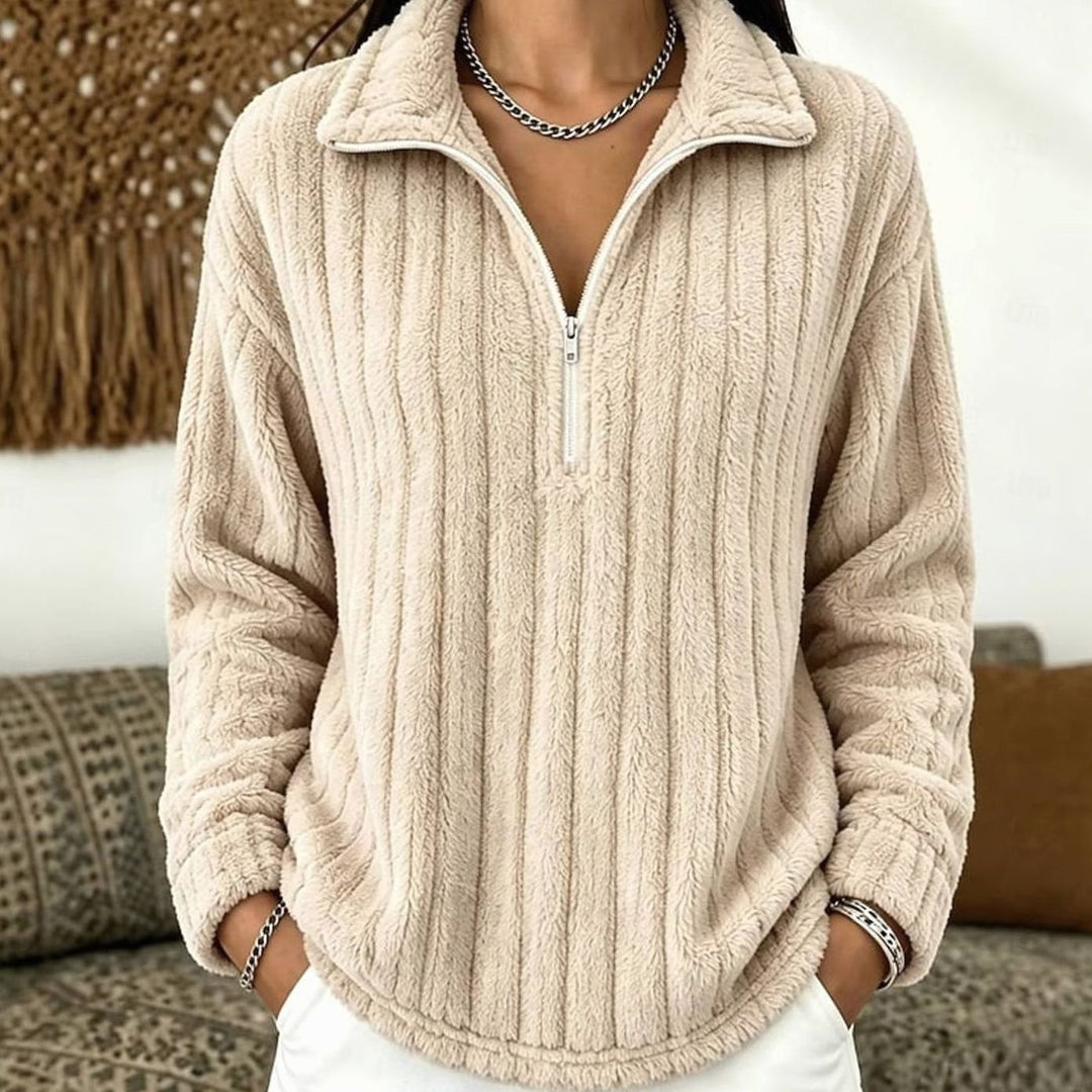 Leah | Quarter Zip Fleece Collared Sweater