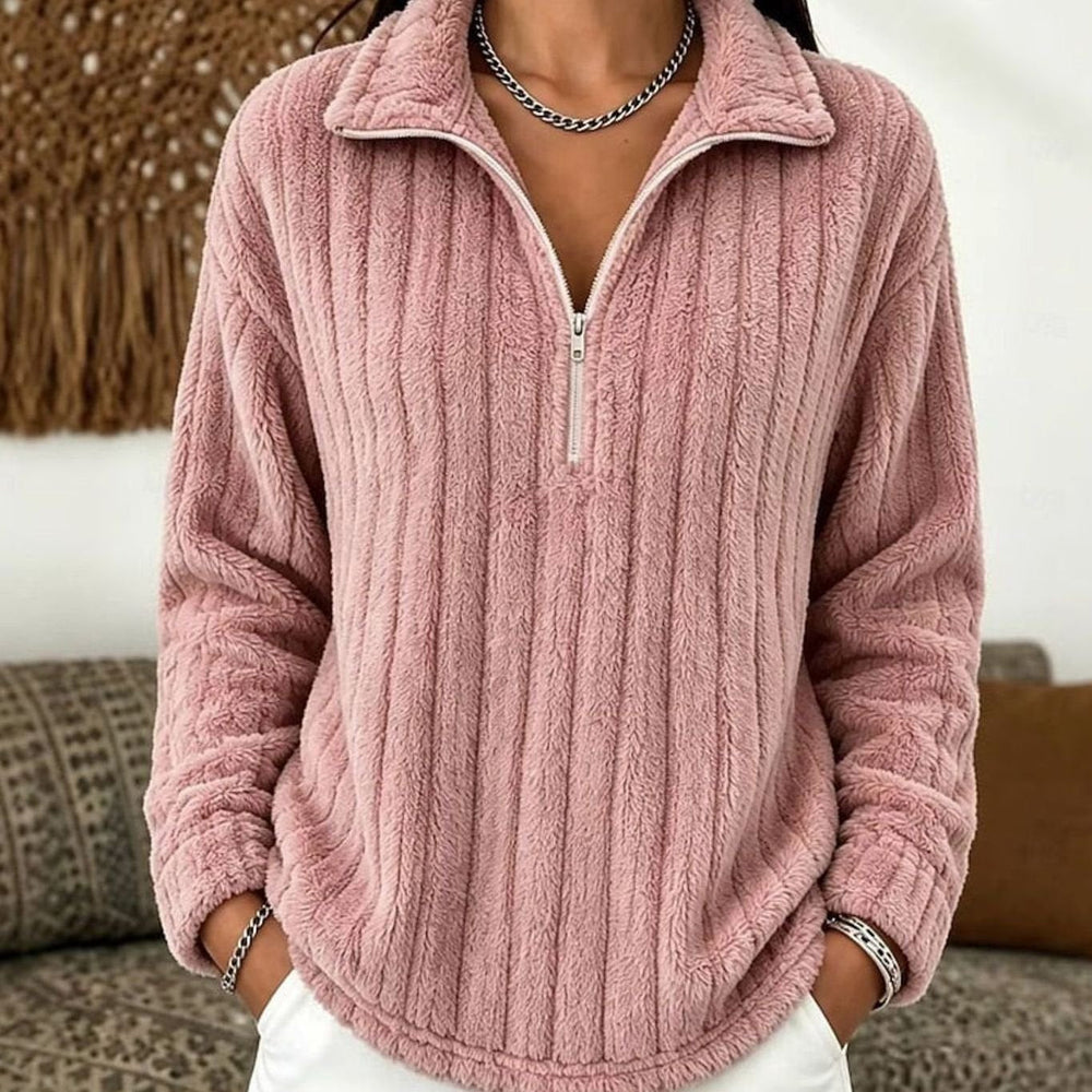Leah | Quarter Zip Fleece Collared Sweater