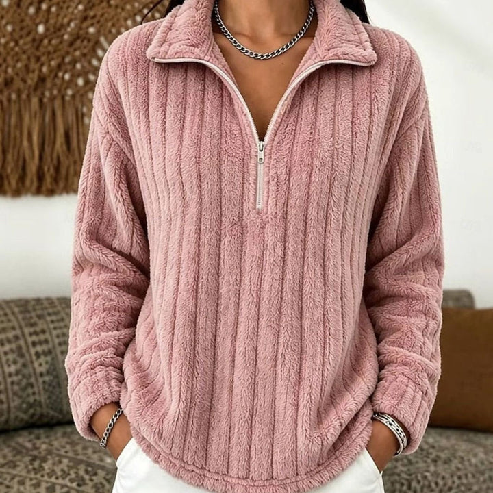 Leah | Quarter Zip Fleece Collared Sweater