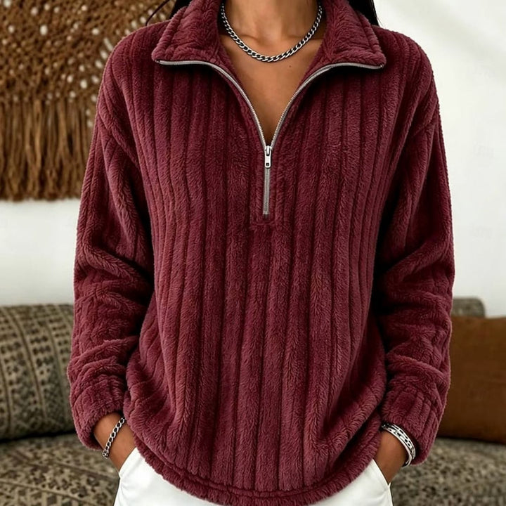 Leah | Quarter Zip Fleece Collared Sweater