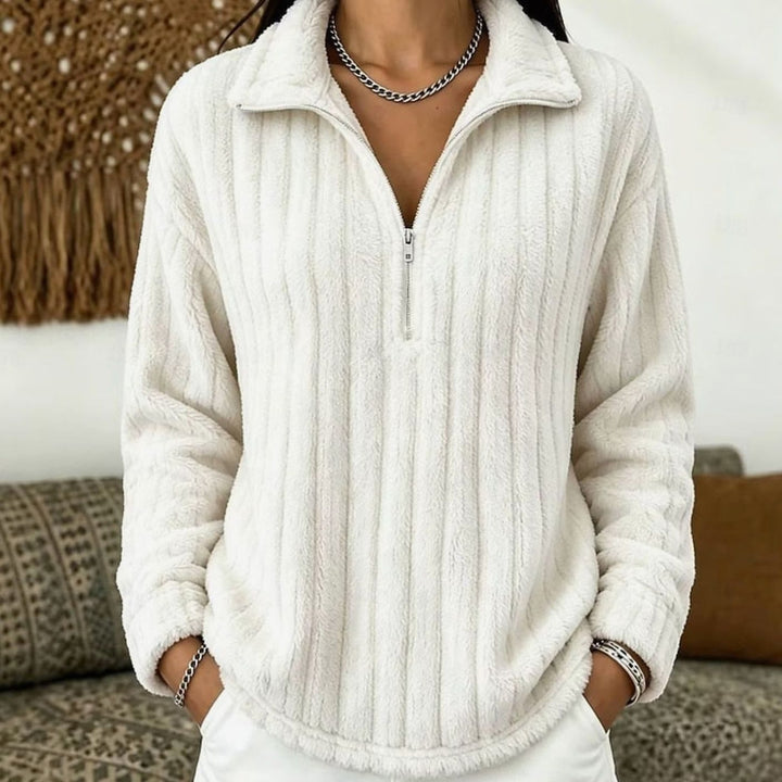Leah | Quarter Zip Fleece Collared Sweater