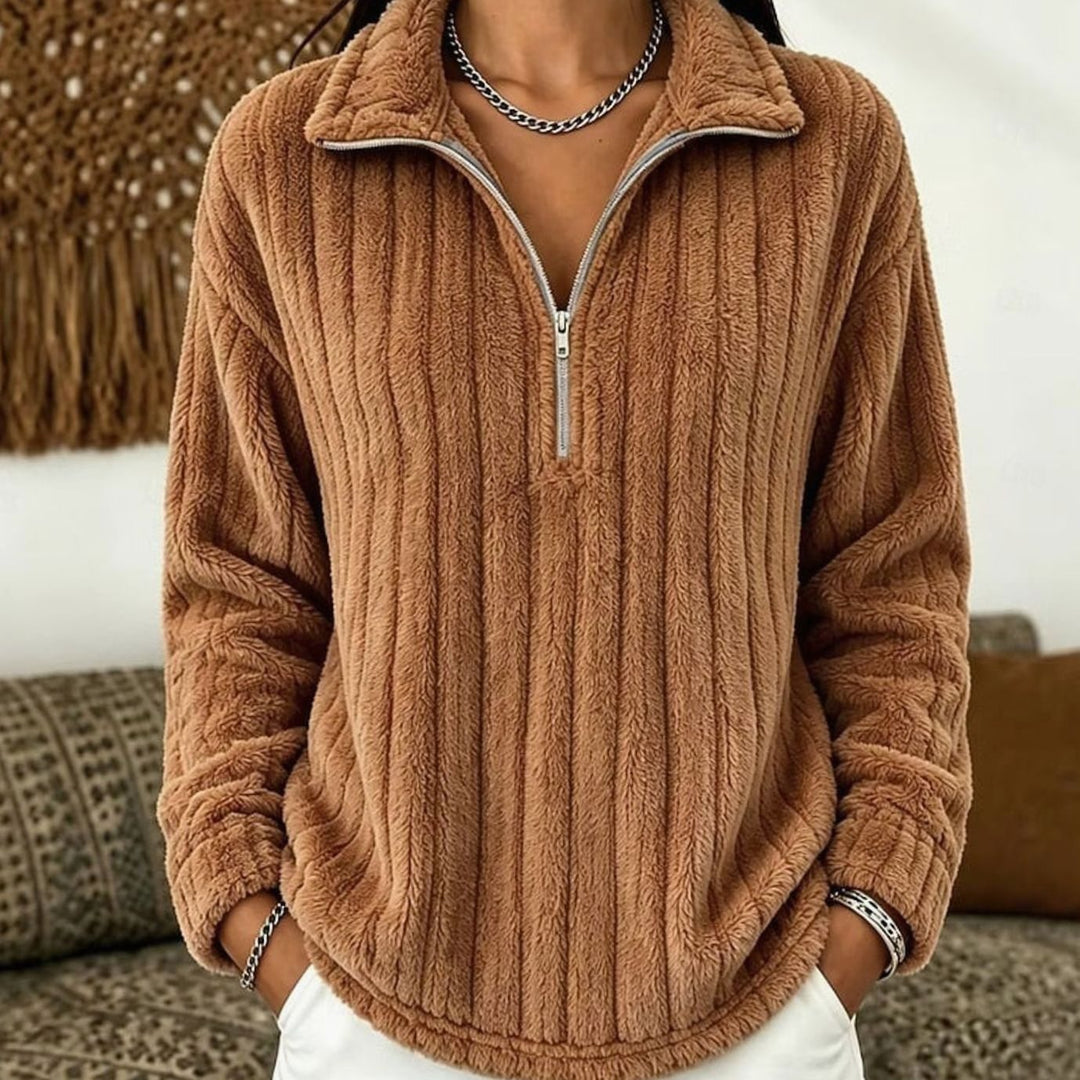 Leah | Quarter Zip Fleece Collared Sweater