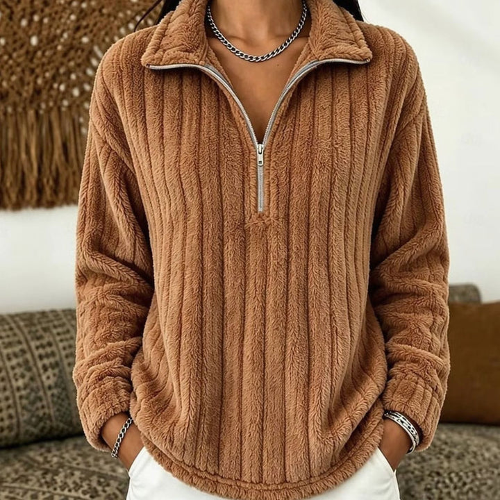 Leah | Quarter Zip Fleece Collared Sweater