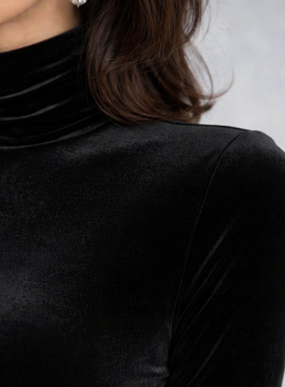 Gemma | Black Velvet Turtleneck Midi Dress