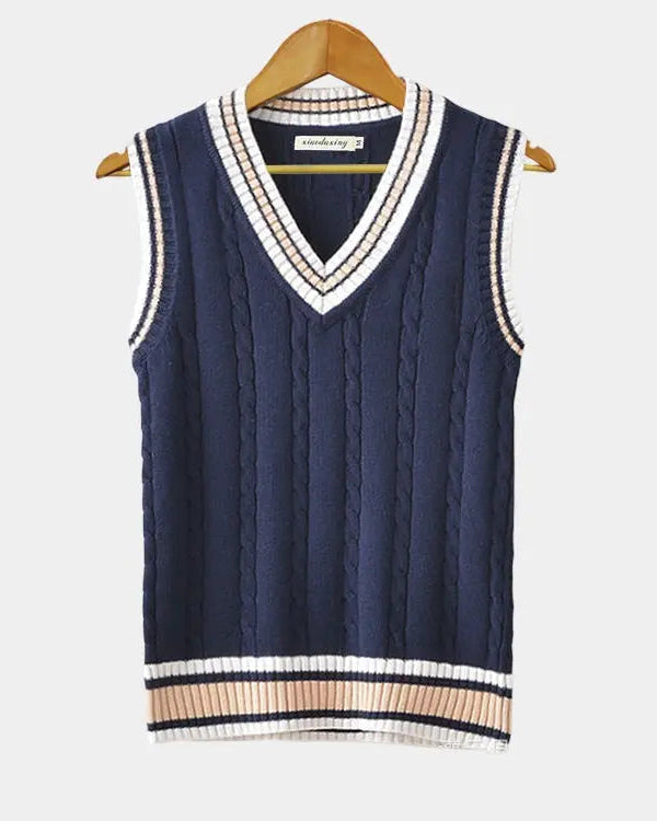 Womens cable knit sweater vest, view 2